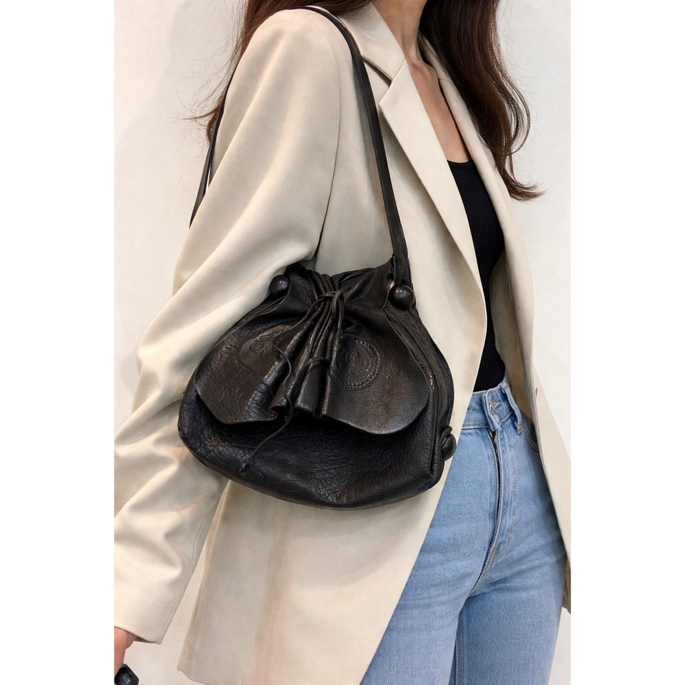 VTG Carlos Falchi Black Leather Butterfly Bag Slouchy Chic Designer Shoulder Bag